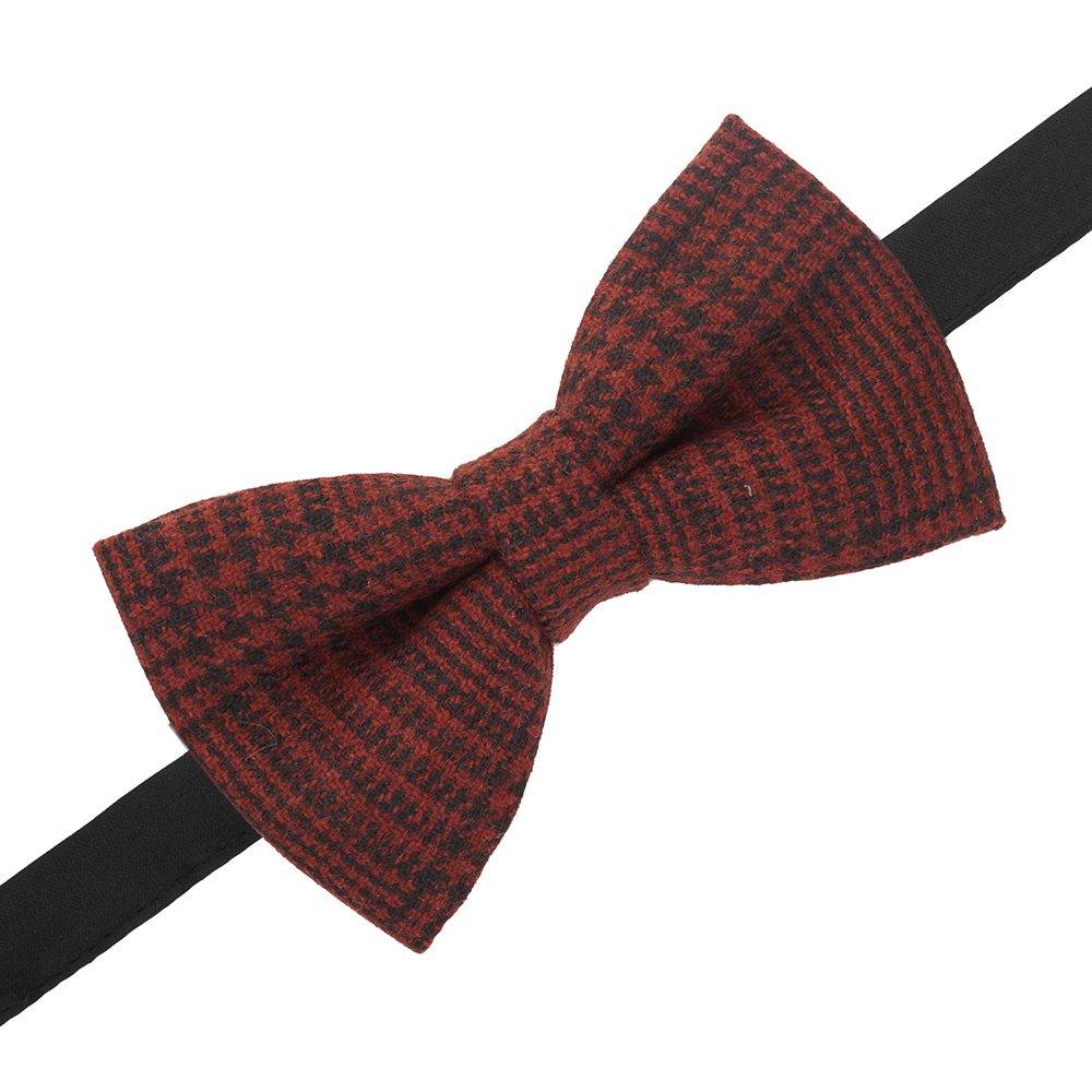 Red Checkered Wool Pre-Tied Bow Tie for Men