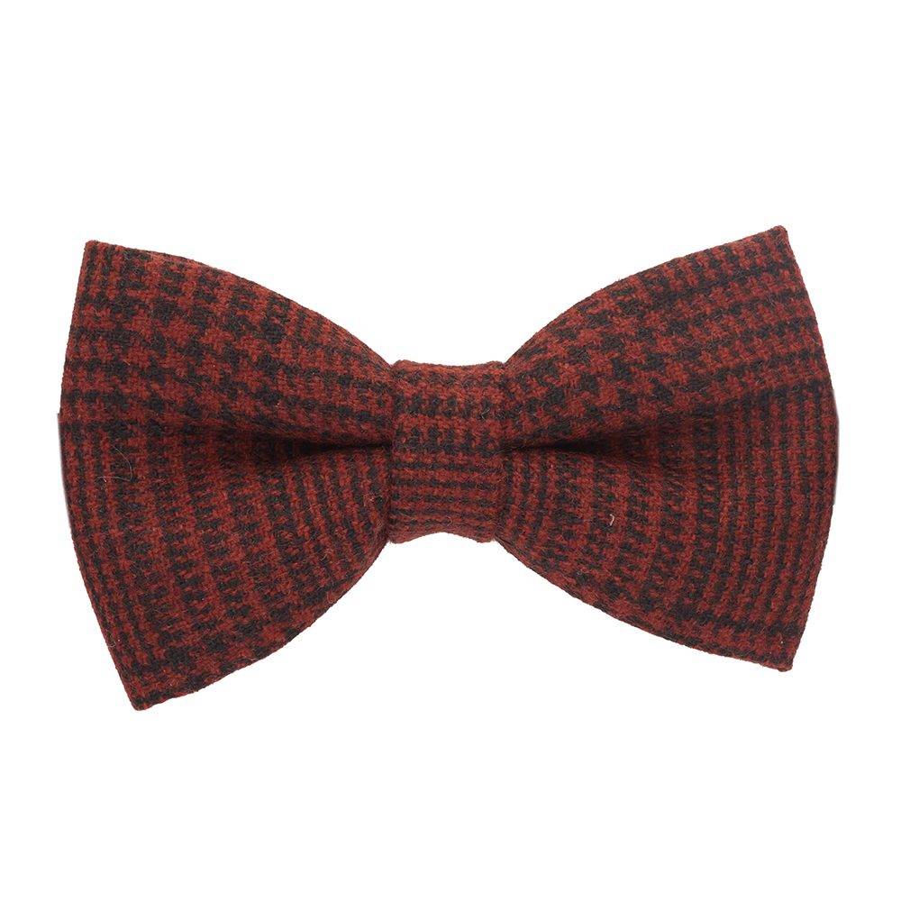 Red Checkered Wool Pre-Tied Bow Tie for Men