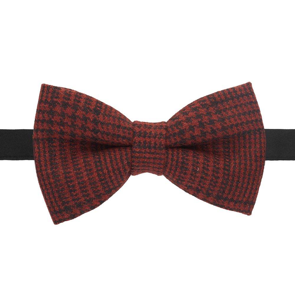 Red Checkered Wool Pre-Tied Bow Tie for Men
