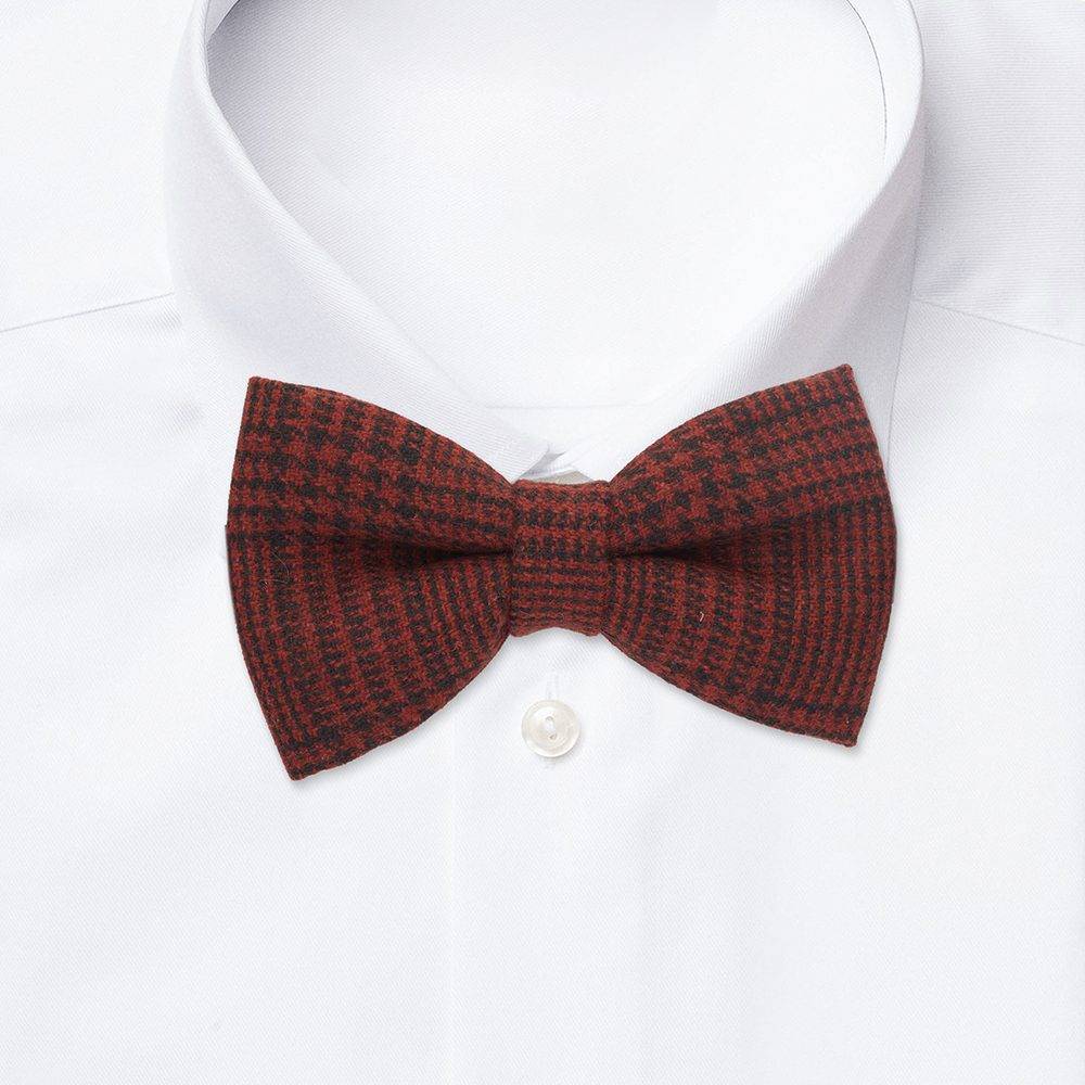 Red Checkered Wool Pre-Tied Bow Tie for Men
