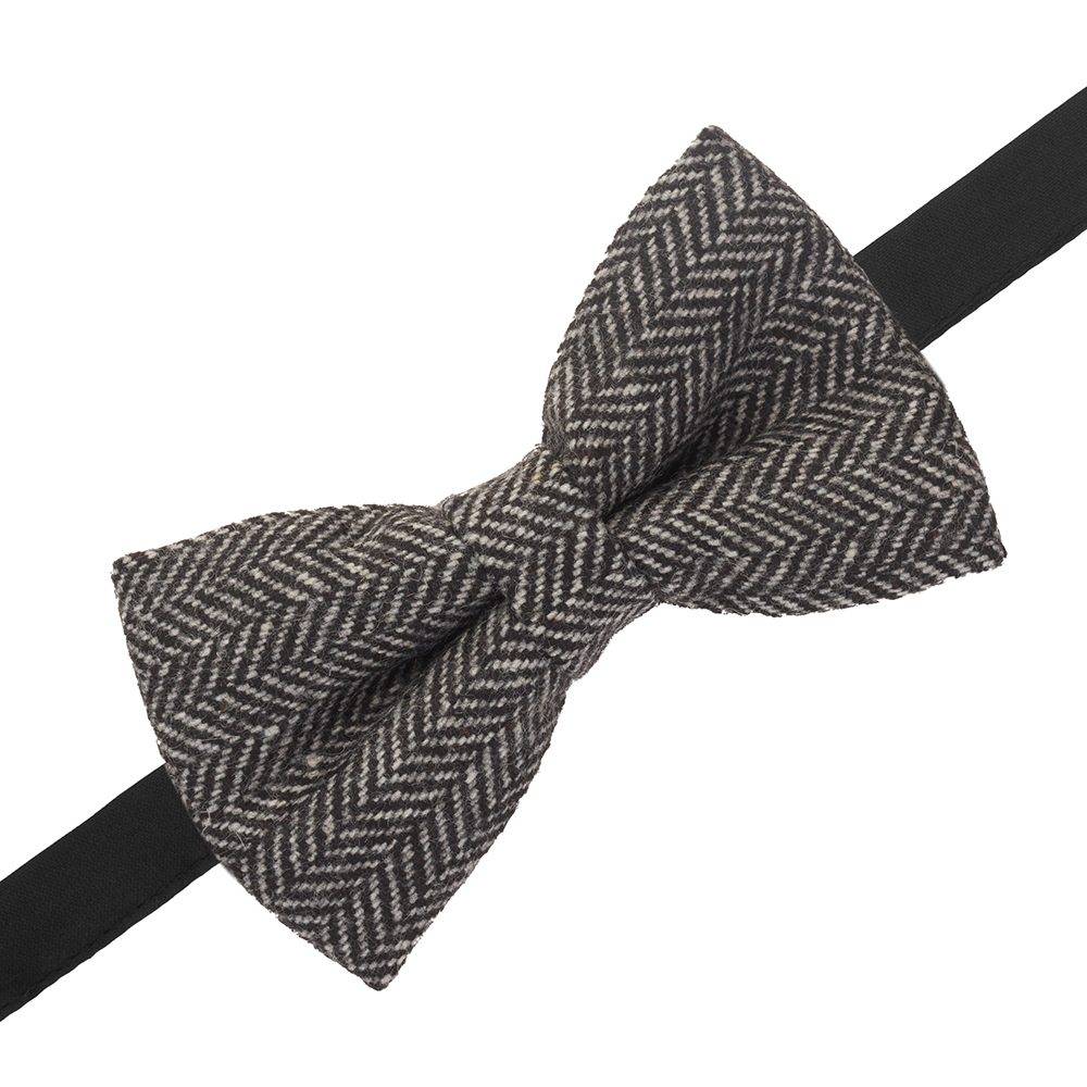 Black Geometric Wool Pre-Tied Bow Tie for Men