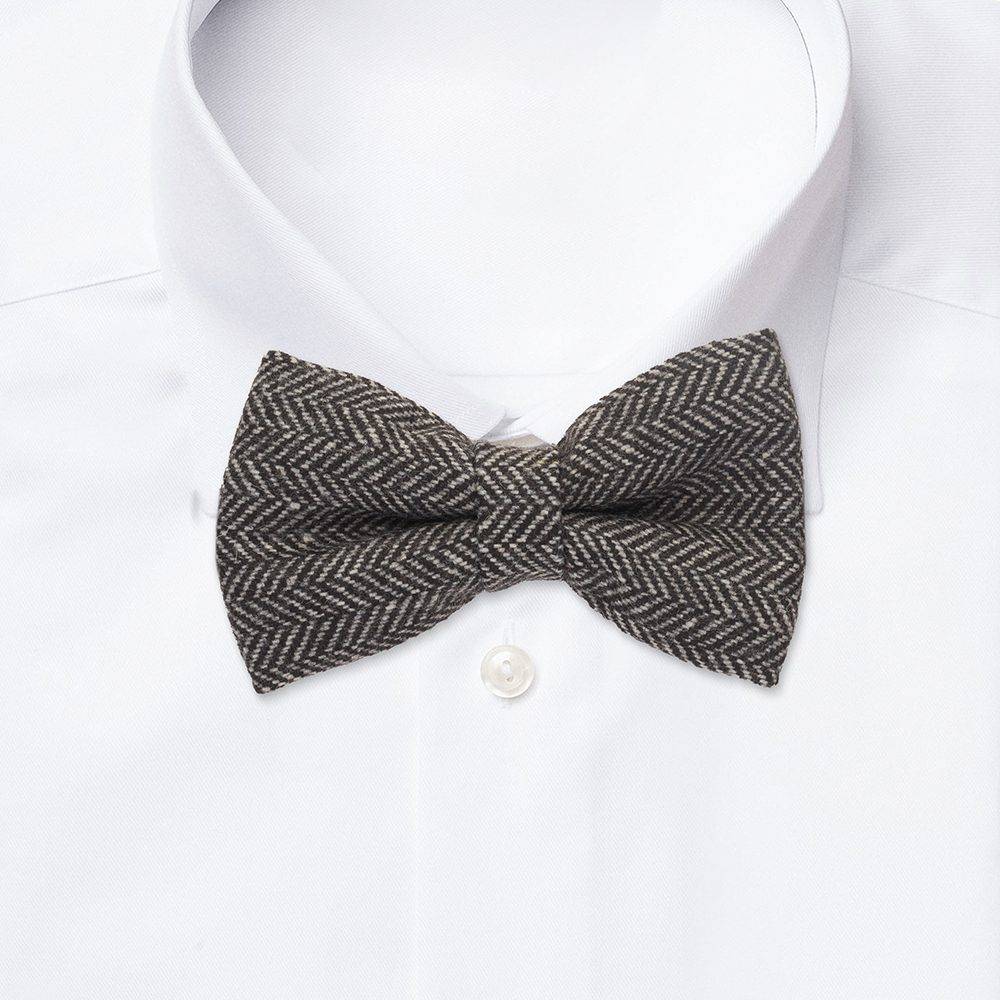 Black Geometric Wool Pre-Tied Bow Tie for Men