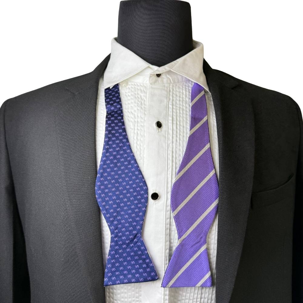 Purple Striped Silk Pre-Tied Bow Tie for Men