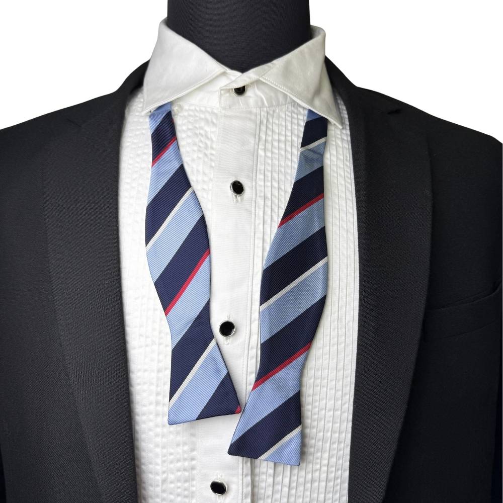 Blue Striped Silk Self-Tie Bow Tie for Men