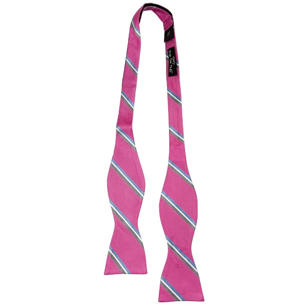 Pink Striped Silk Self-Tie Bow Tie for Men