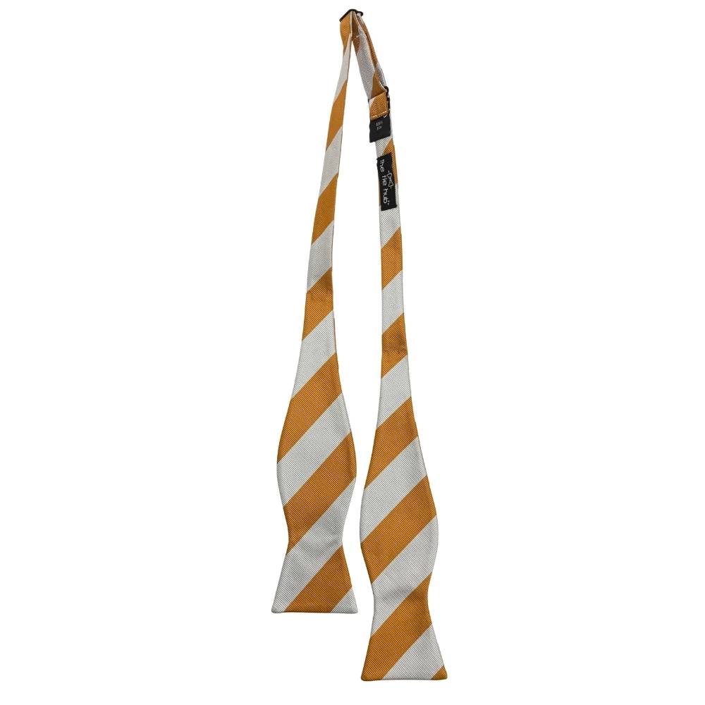 Yellow Striped Silk Self-Tie Bow Tie for Men