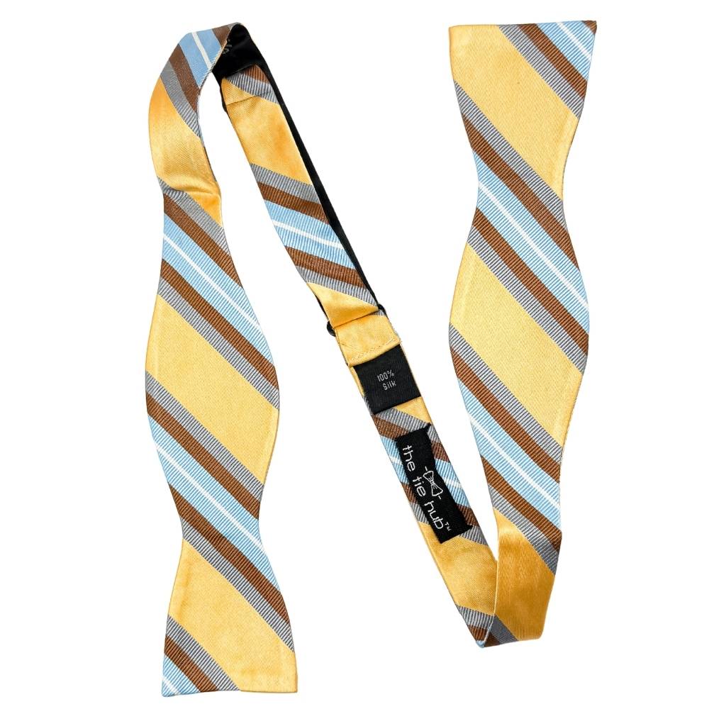 Yellow Striped Silk Self-Tie Bow Tie for Men