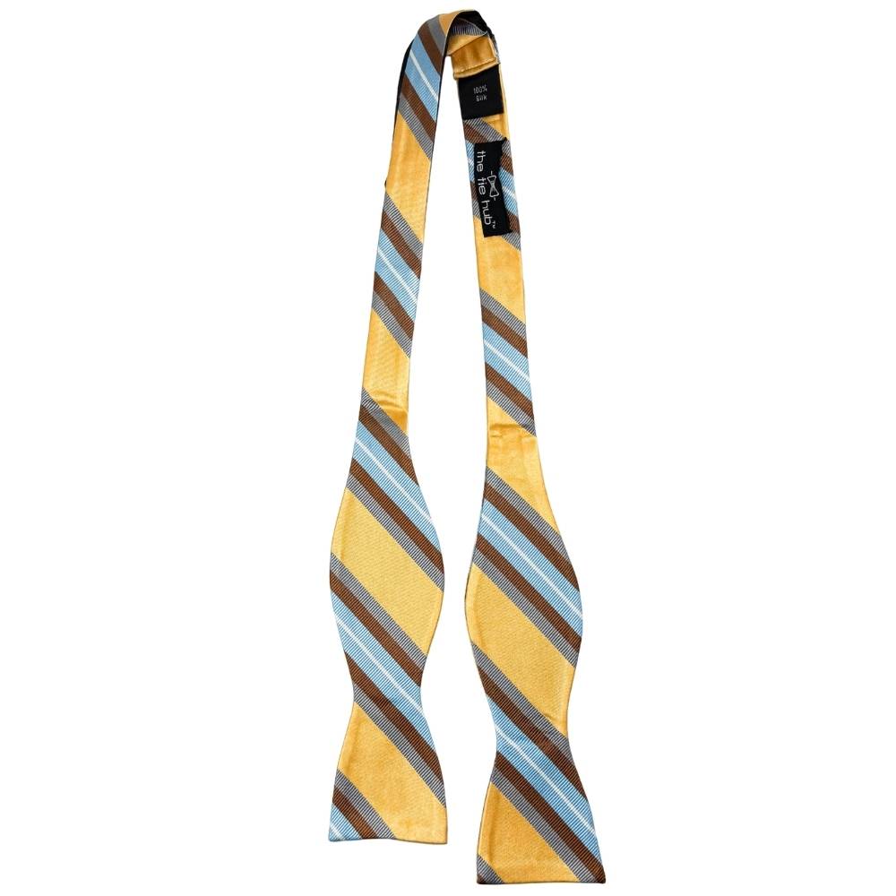 Yellow Striped Silk Self-Tie Bow Tie for Men