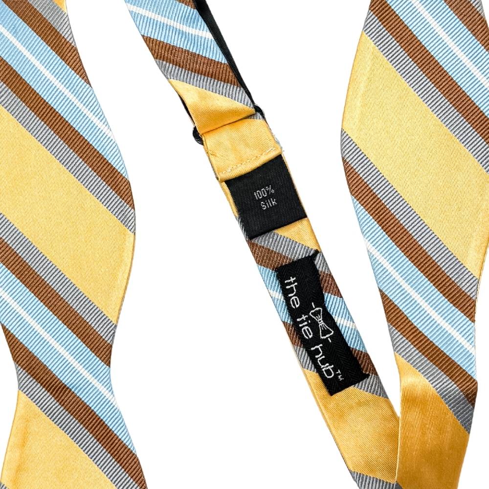 Yellow Striped Silk Self-Tie Bow Tie for Men