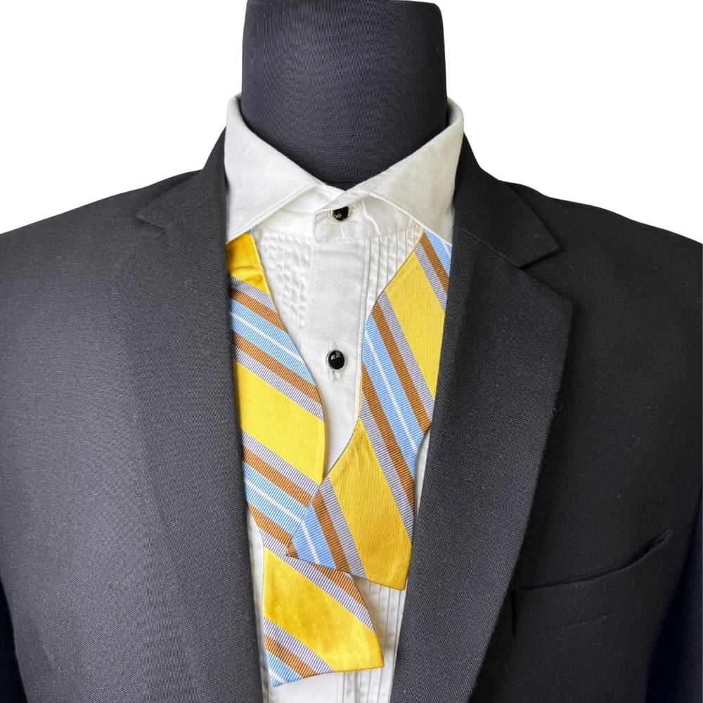 Yellow Striped Silk Self-Tie Bow Tie for Men