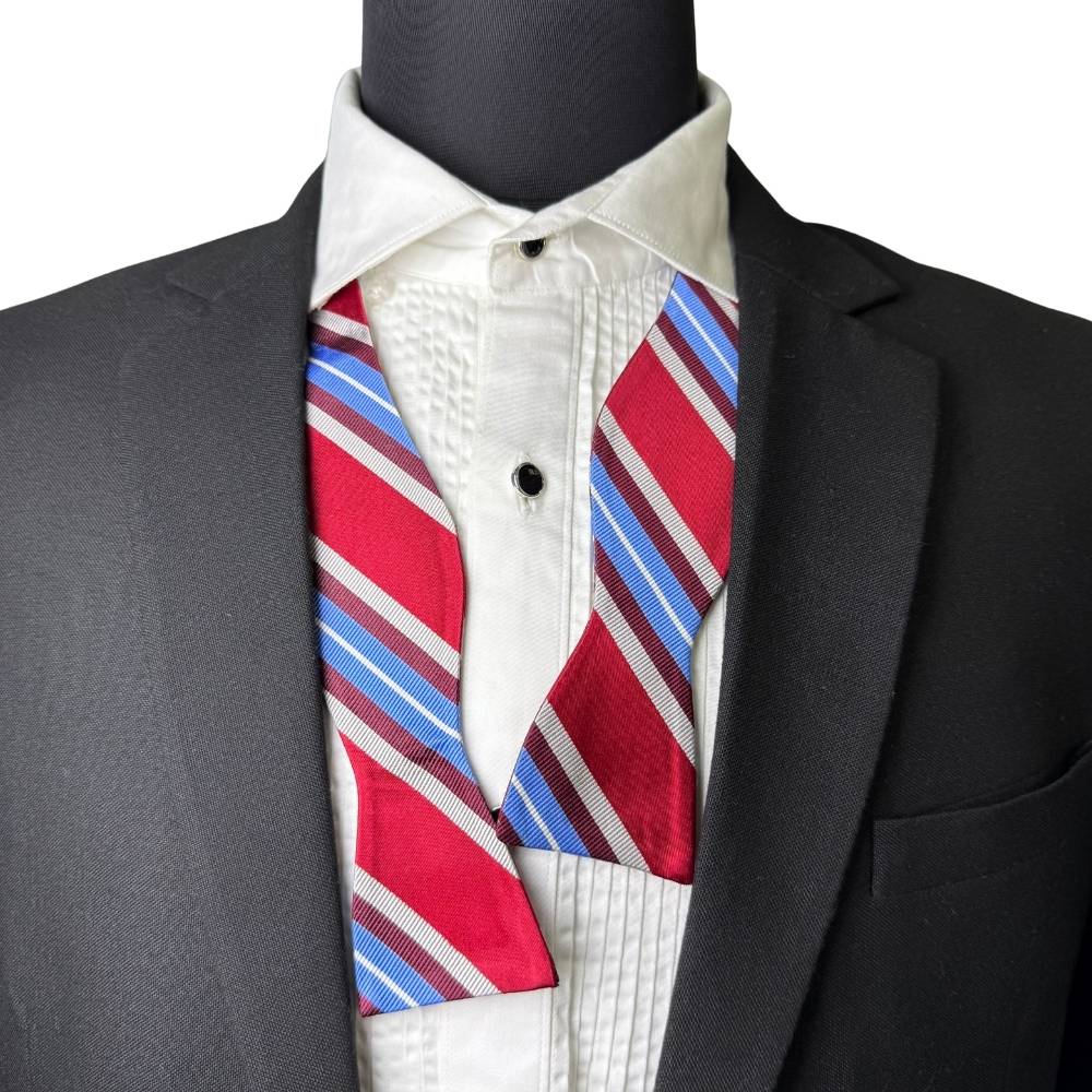 Red Striped Silk Self-Tie Bow Tie for Men