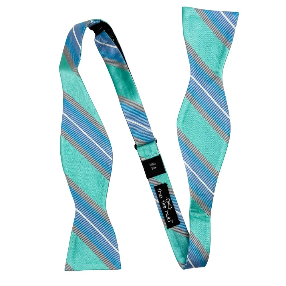 Blue Striped Silk Self-Tie Bow Tie for Men