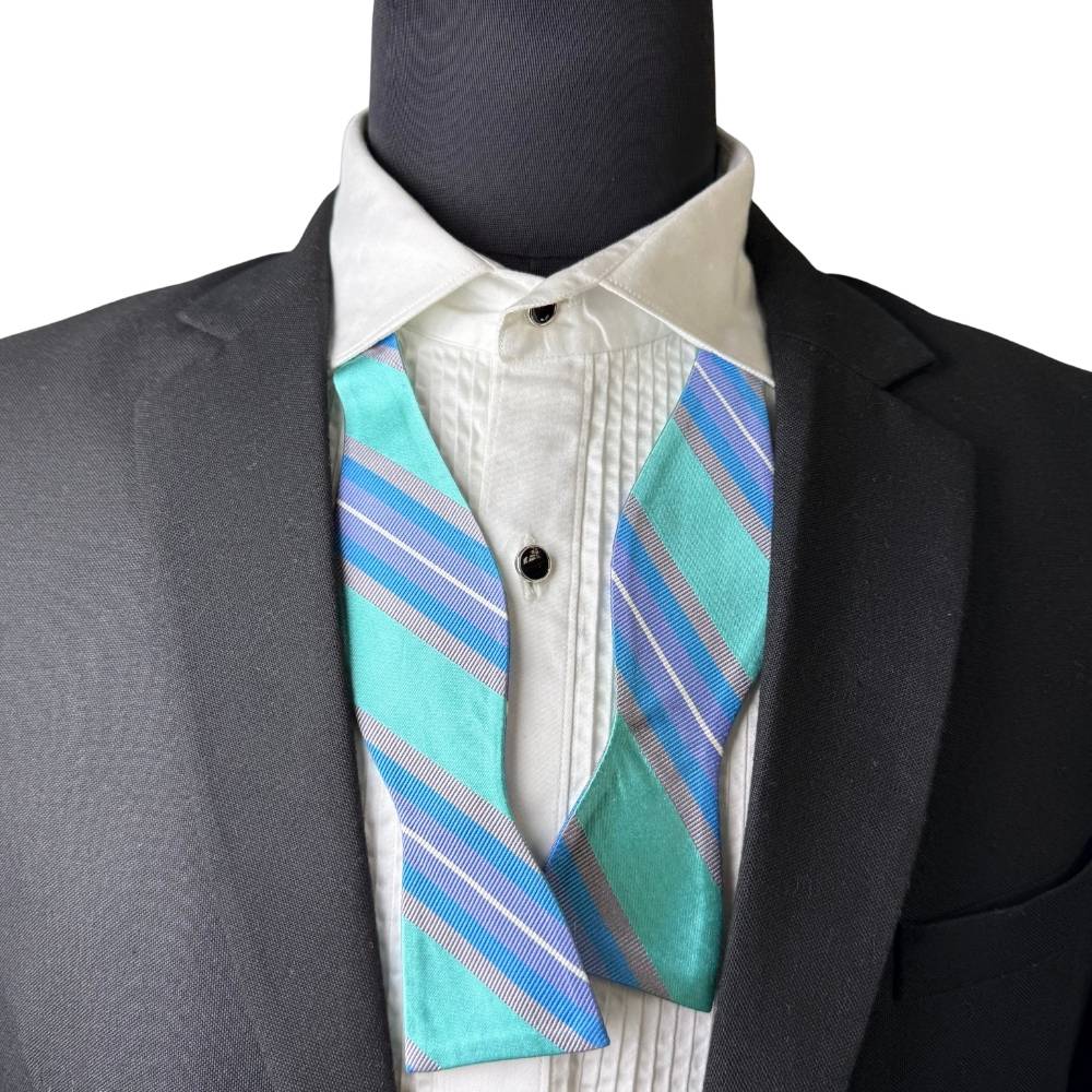 Blue Striped Silk Self-Tie Bow Tie for Men
