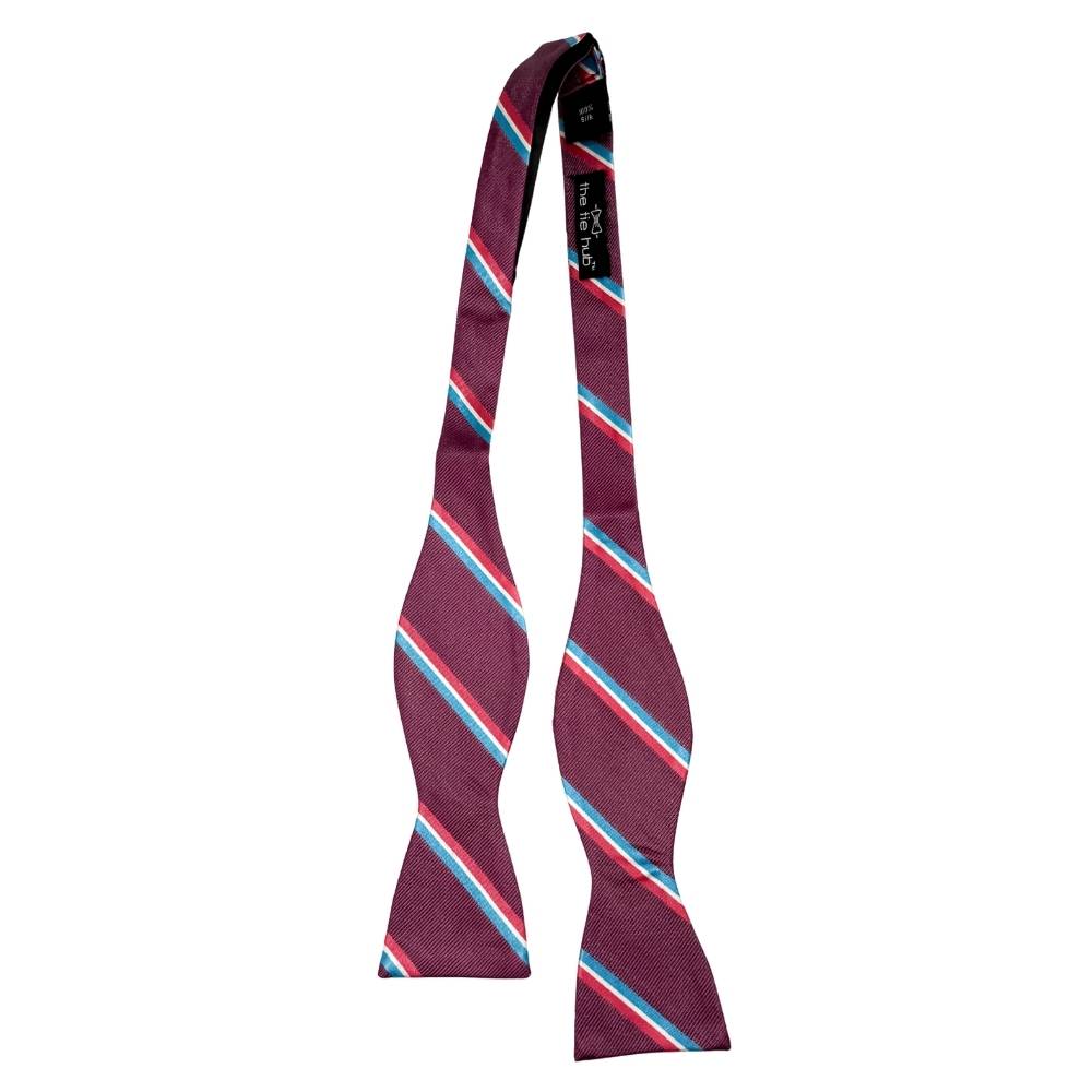 Purple Striped Silk Self-Tie Bow Tie for Men