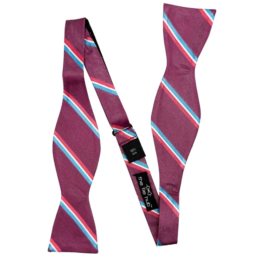 Purple Striped Silk Self-Tie Bow Tie for Men