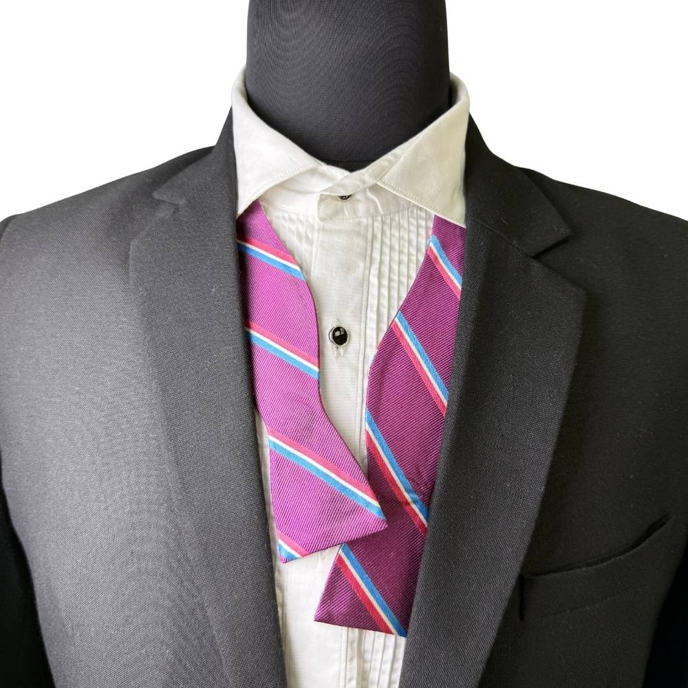 Purple Striped Silk Self-Tie Bow Tie for Men