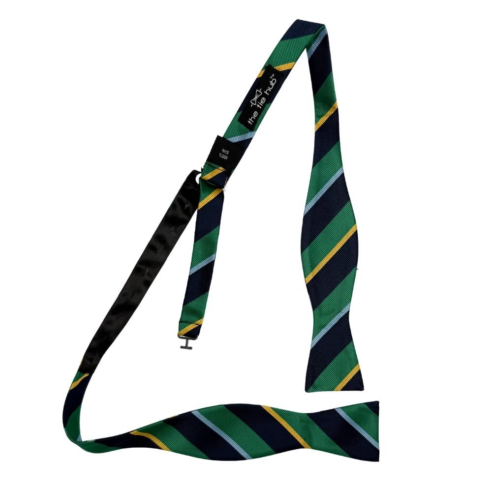 Green Striped Silk Self-Tie Bow Tie for Men