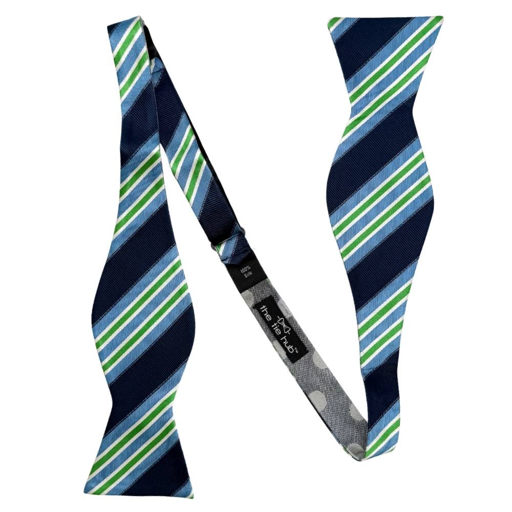 Blue Striped Silk Pre-Tied Bow Tie for Men