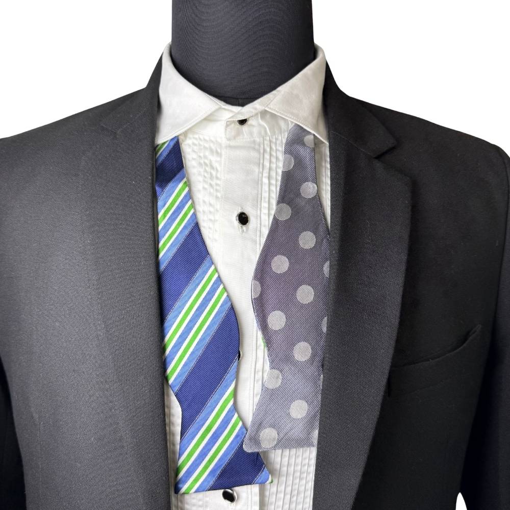 Blue Striped Silk Pre-Tied Bow Tie for Men