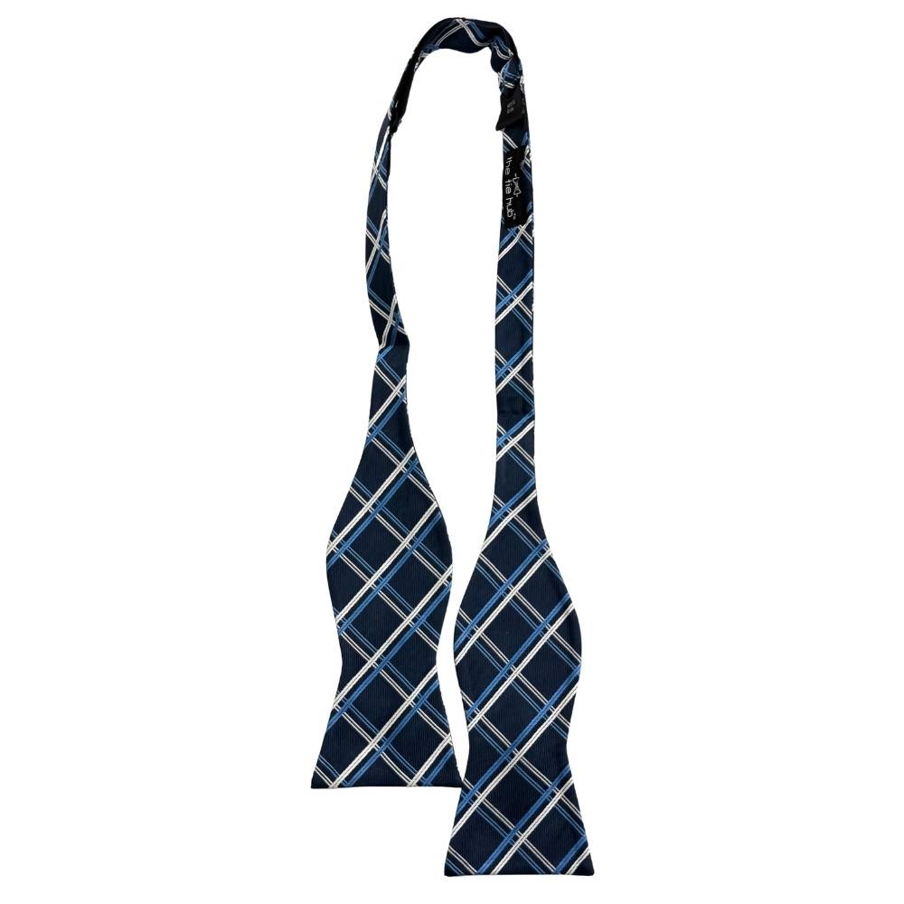 Navy Blue Checkered Silk Self-Tie Bow Tie for Men