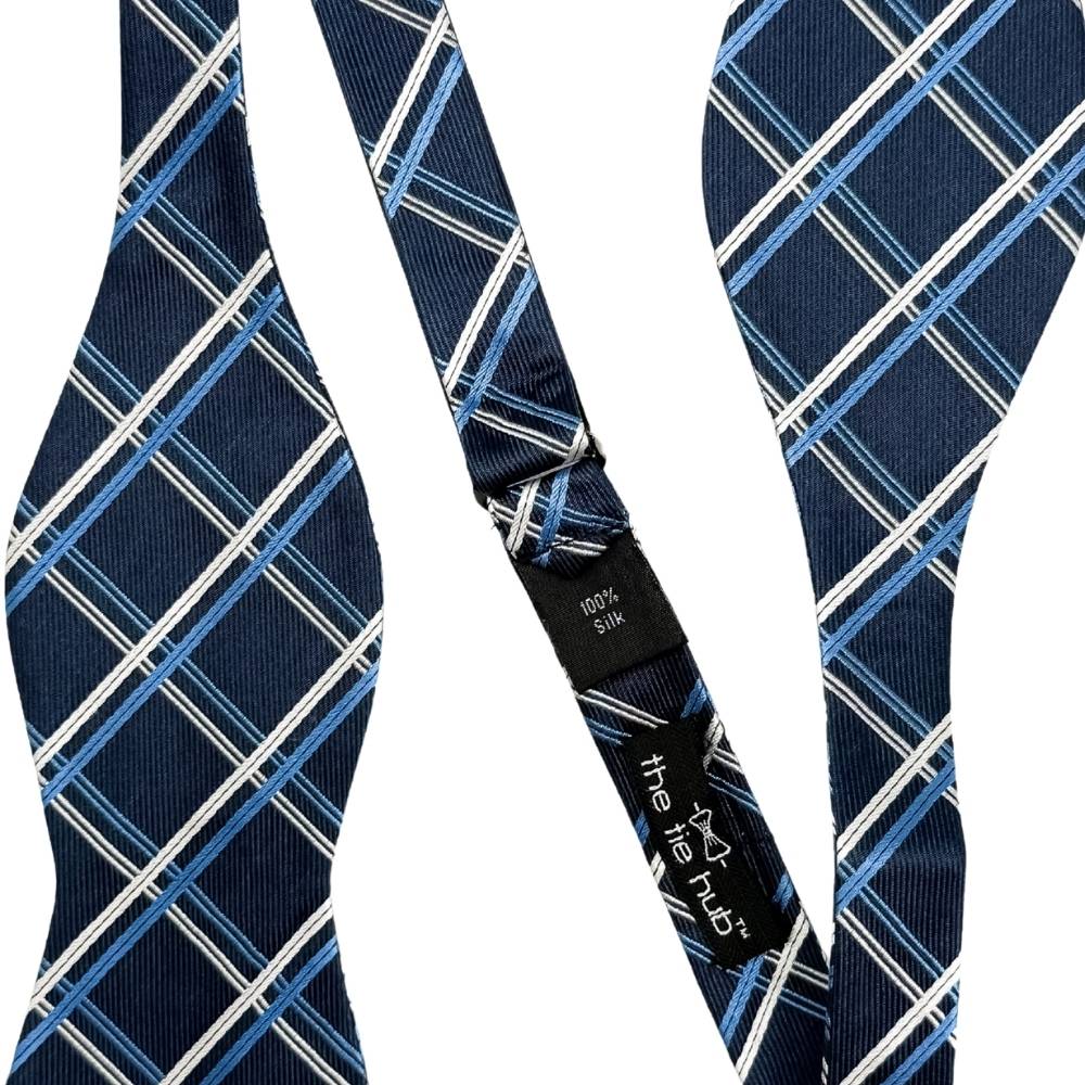 Navy Blue Checkered Silk Self-Tie Bow Tie for Men