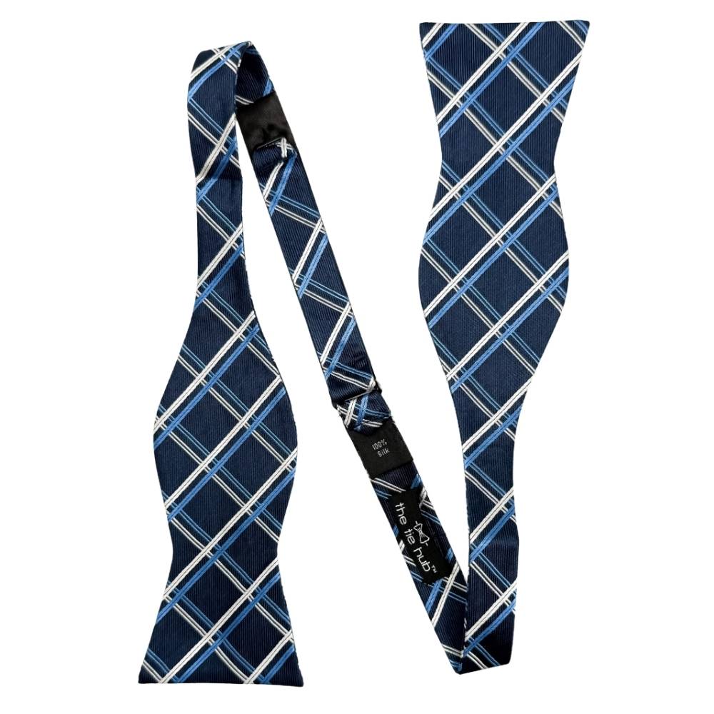 Navy Blue Checkered Silk Self-Tie Bow Tie for Men