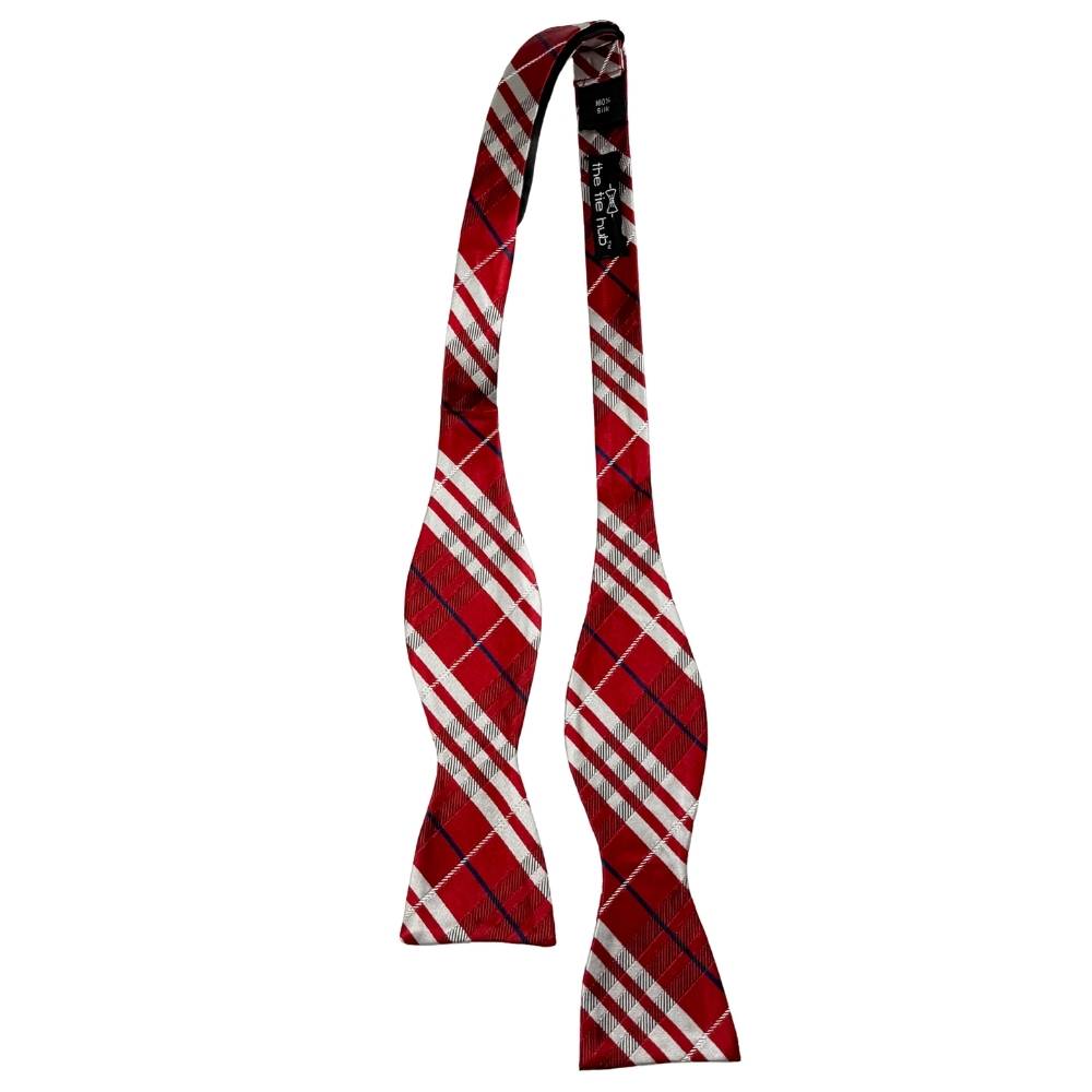 Red Checkered Silk Self-Tie Bow Tie for Men