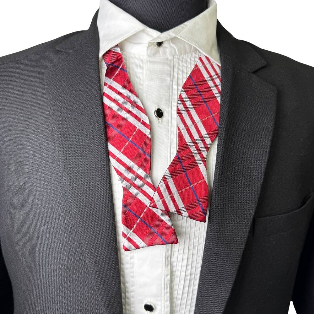 Red Checkered Silk Self-Tie Bow Tie for Men