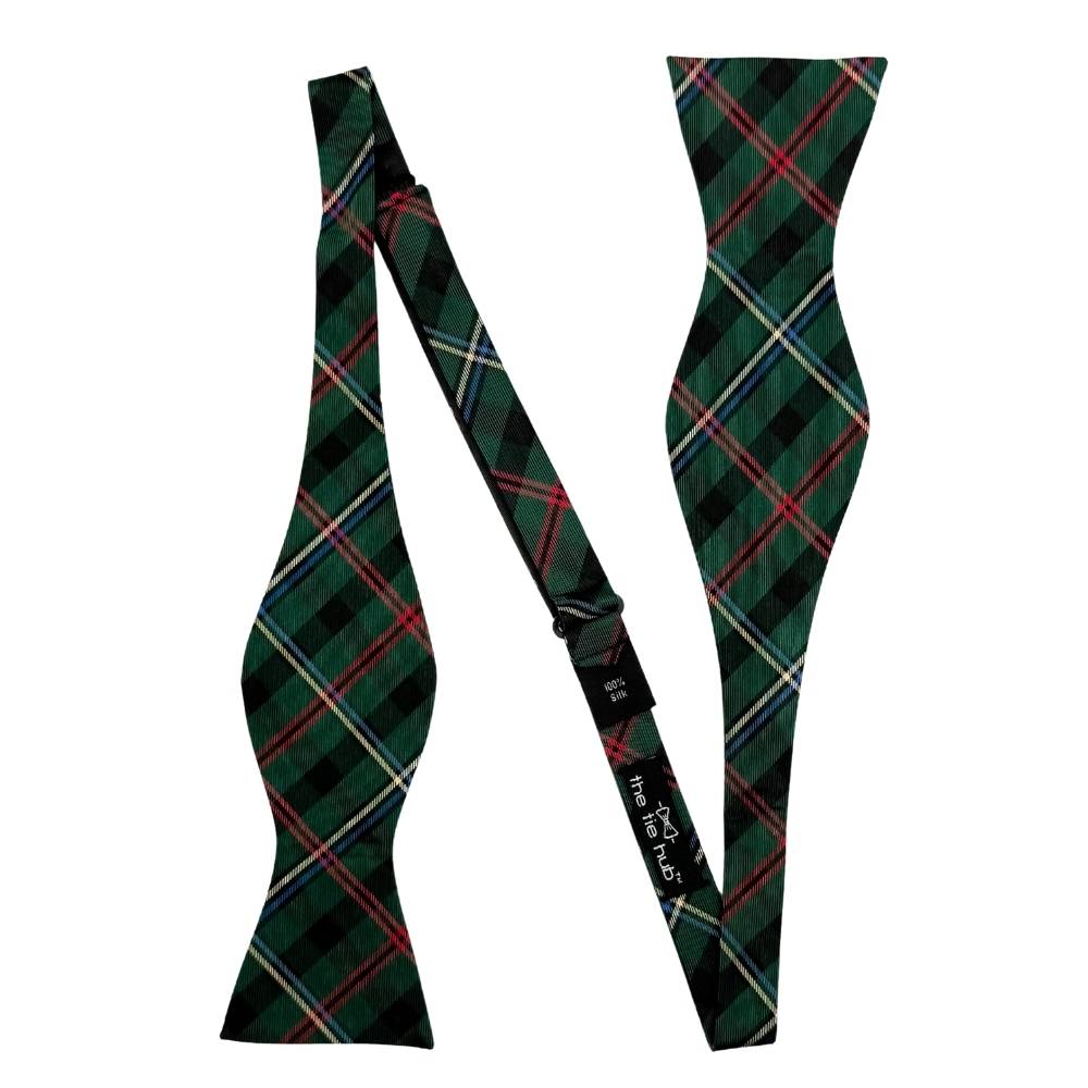 Green Checkered Silk Self-Tie Bow Tie for Men