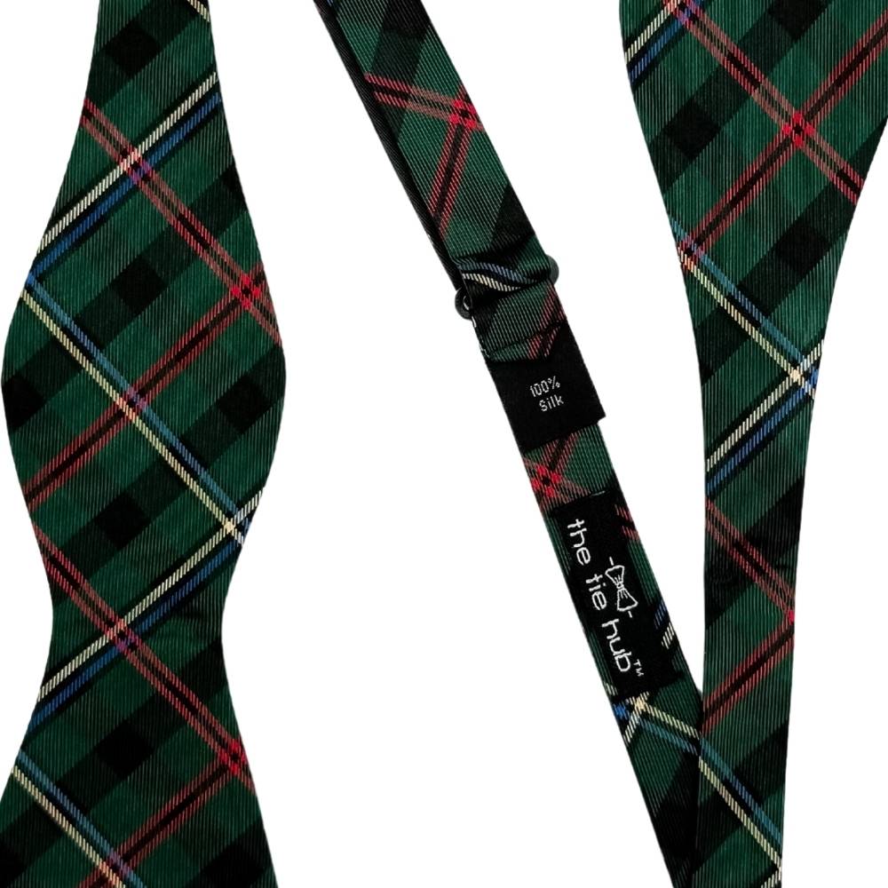 Green Checkered Silk Self-Tie Bow Tie for Men