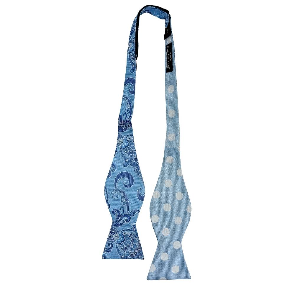 Blue Geometric Silk Pre-Tied Bow Tie for Men