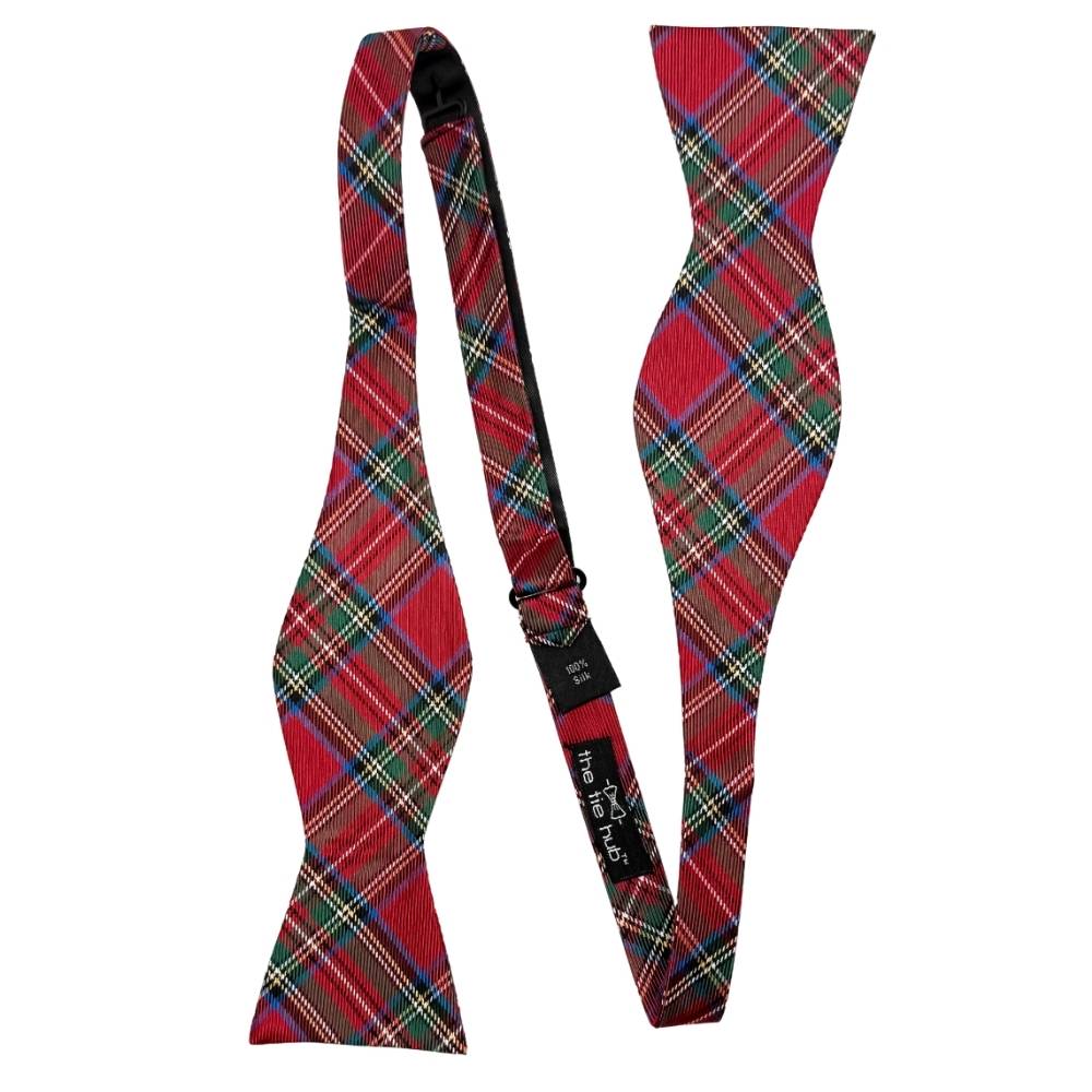 Red Checkered Silk Self-Tie Bow Tie for Men