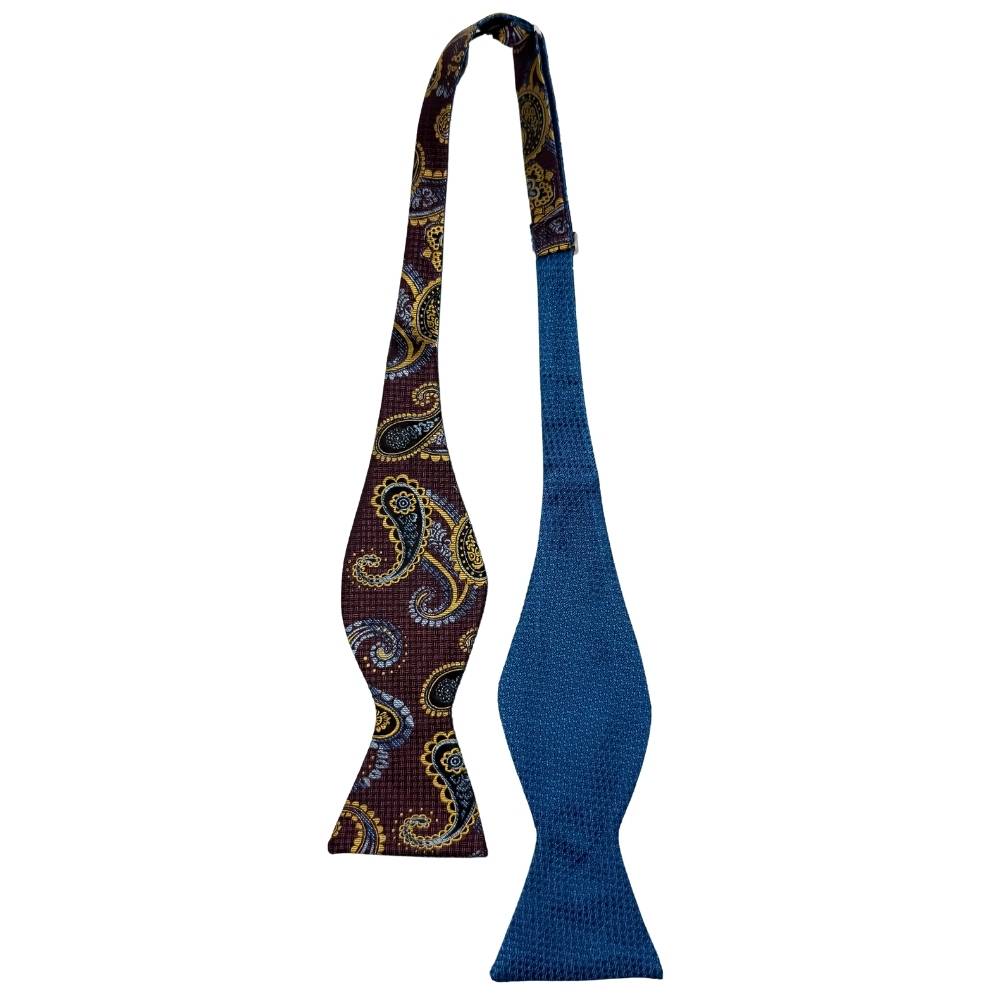 Blue Geometric Silk Pre-Tied Bow Tie for Men