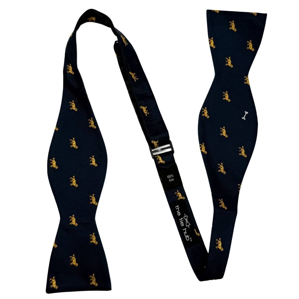 Navy Blue Geometric Silk Self-Tie Bow Tie for Men