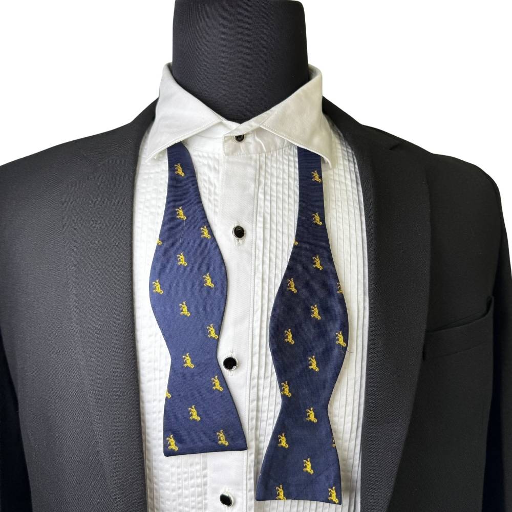 Navy Blue Geometric Silk Self-Tie Bow Tie for Men