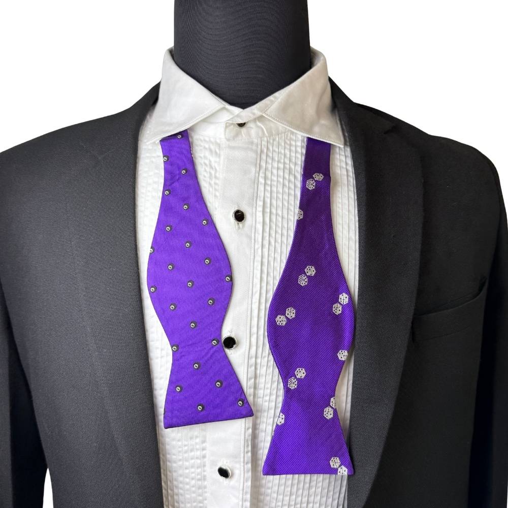 Purple Geometric Silk Pre-Tied Bow Tie for Men