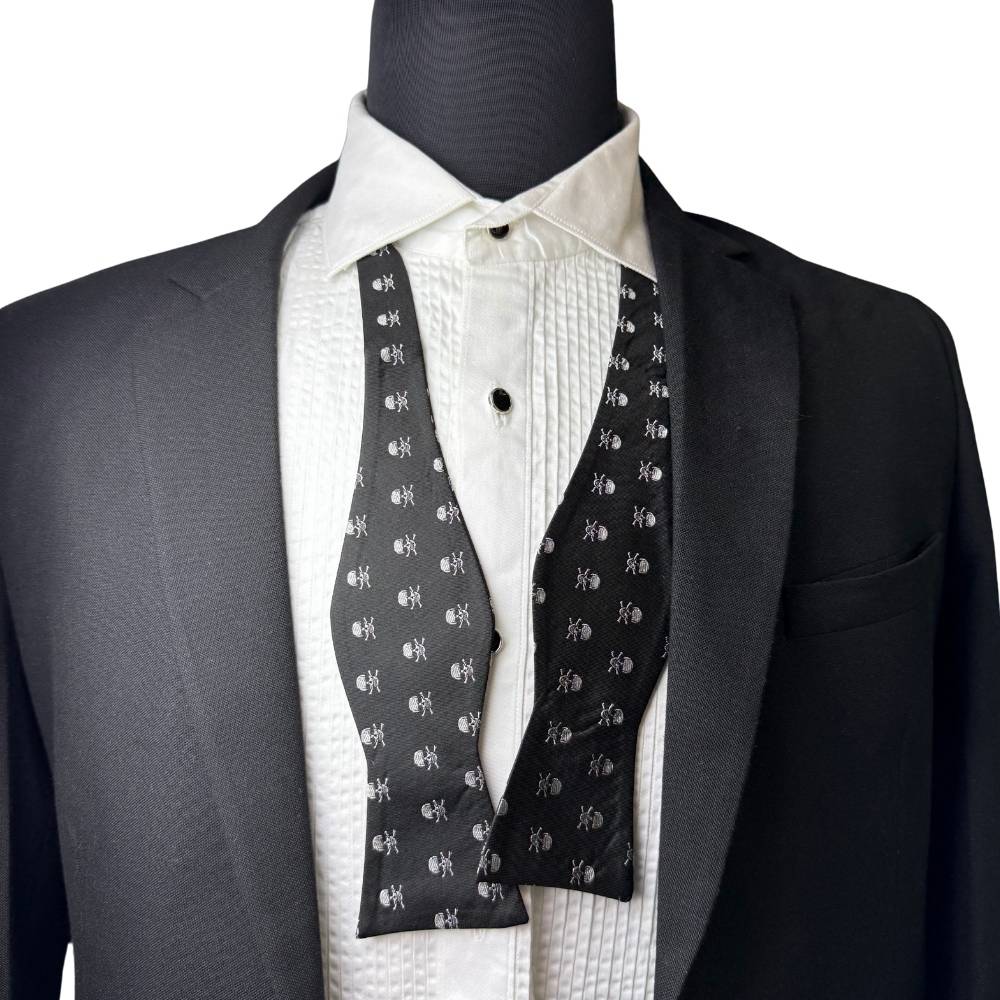 Black Geometric Silk Self-Tie Bow Tie for Men