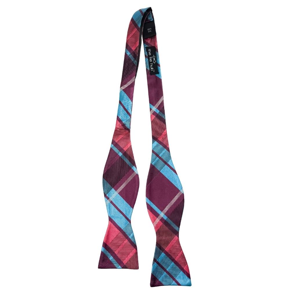 Burgundy Checkered Silk Self-Tie Bow Tie for Men