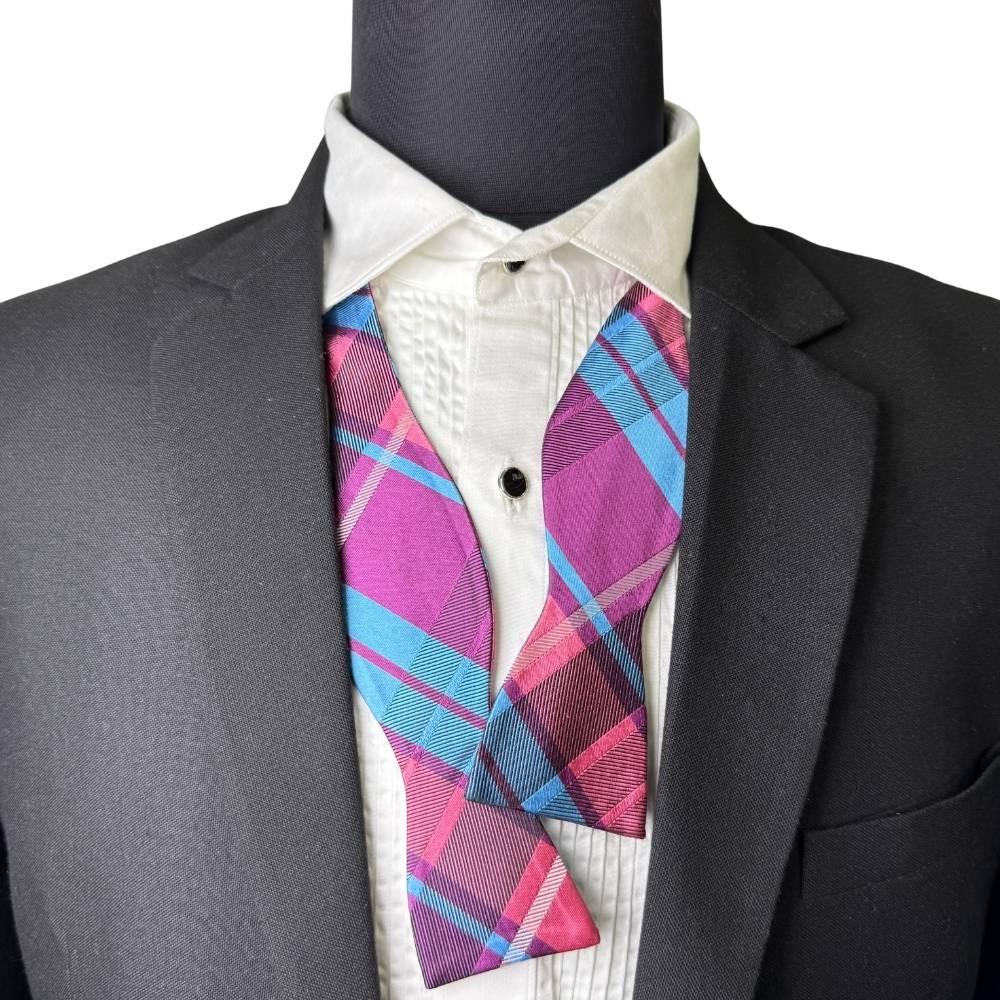 Burgundy Checkered Silk Self-Tie Bow Tie for Men