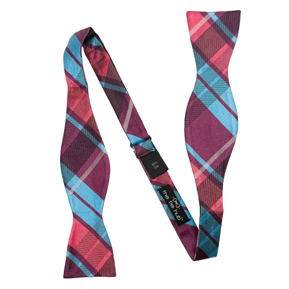Burgundy Checkered Silk Self-Tie Bow Tie for Men