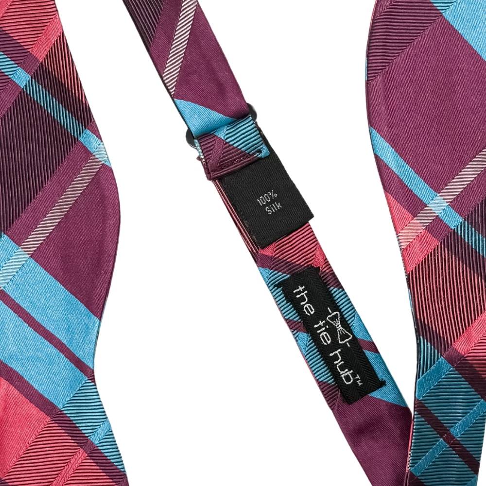Burgundy Checkered Silk Self-Tie Bow Tie for Men