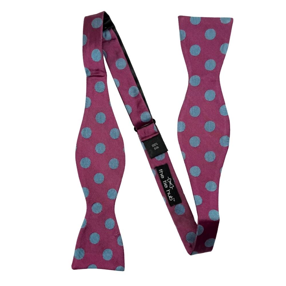 Burgundy Polka Dot Silk Self-Tie Bow Tie for Men