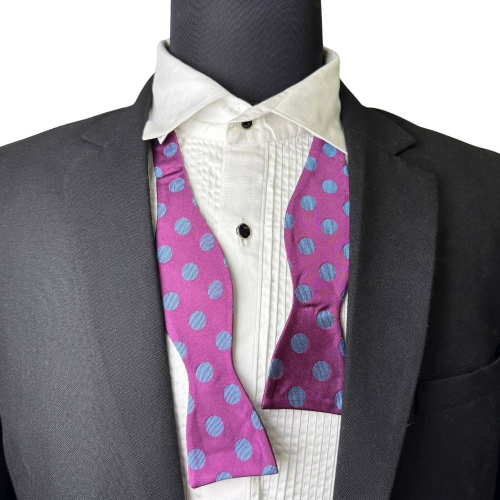 Burgundy Polka Dot Silk Self-Tie Bow Tie for Men
