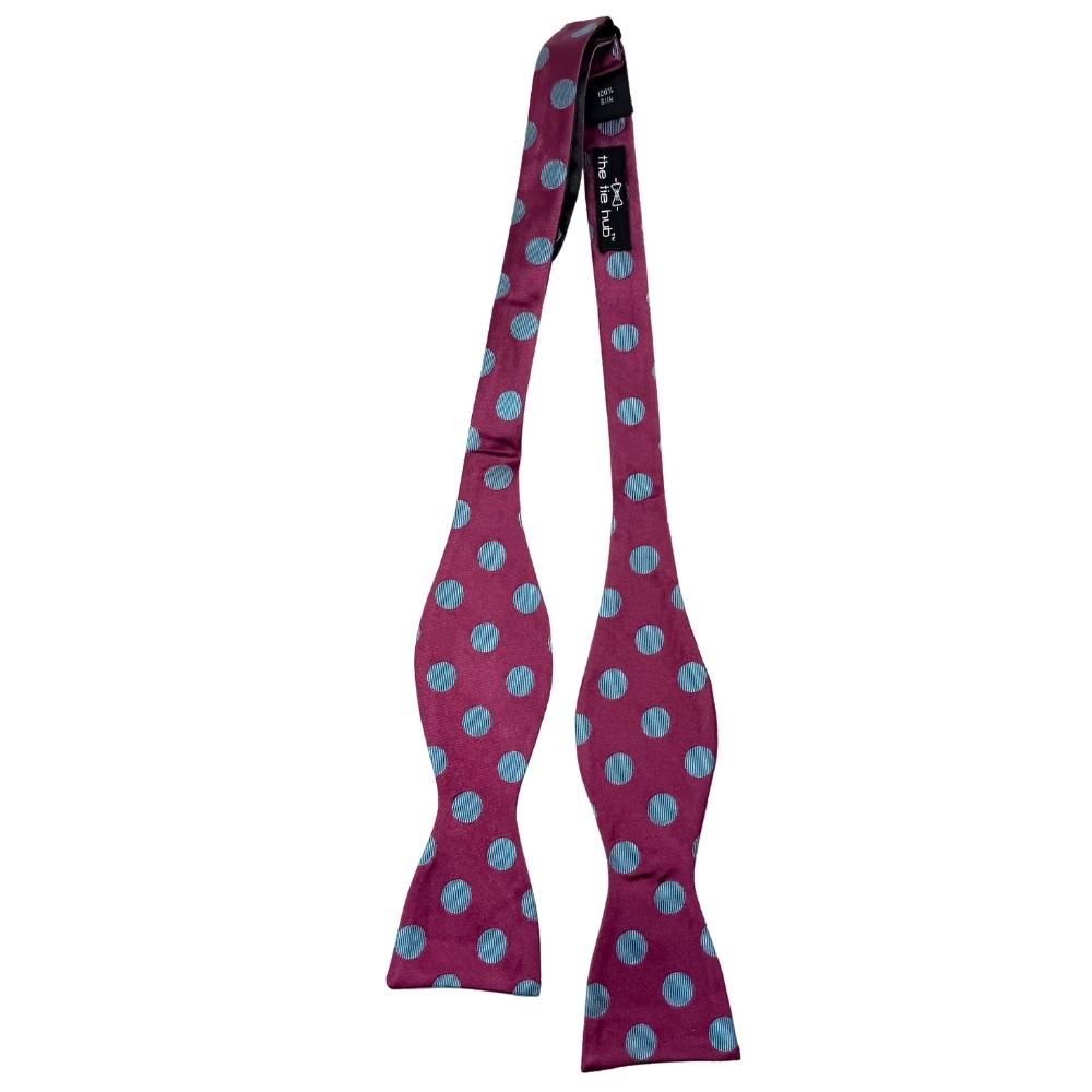 Burgundy Polka Dot Silk Self-Tie Bow Tie for Men