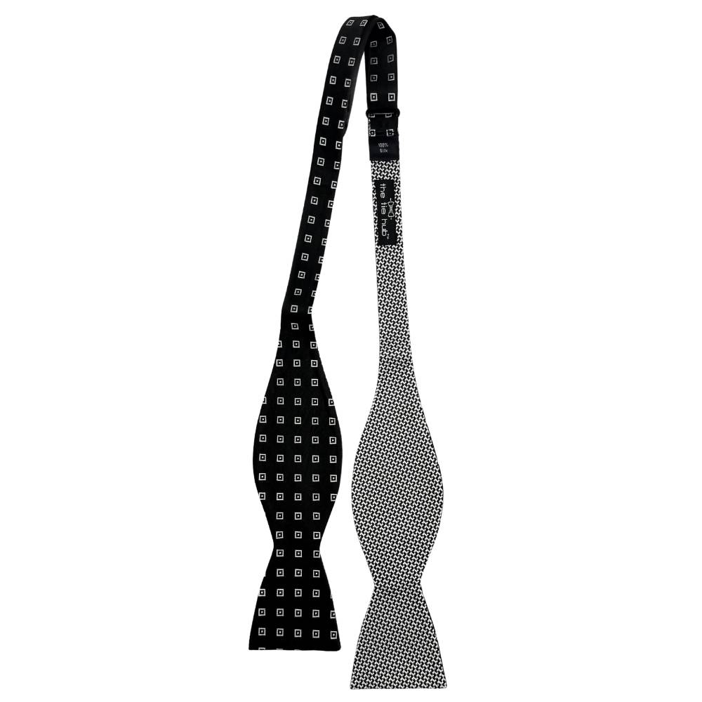 Black Geometric Silk Pre-Tied Bow Tie for Men