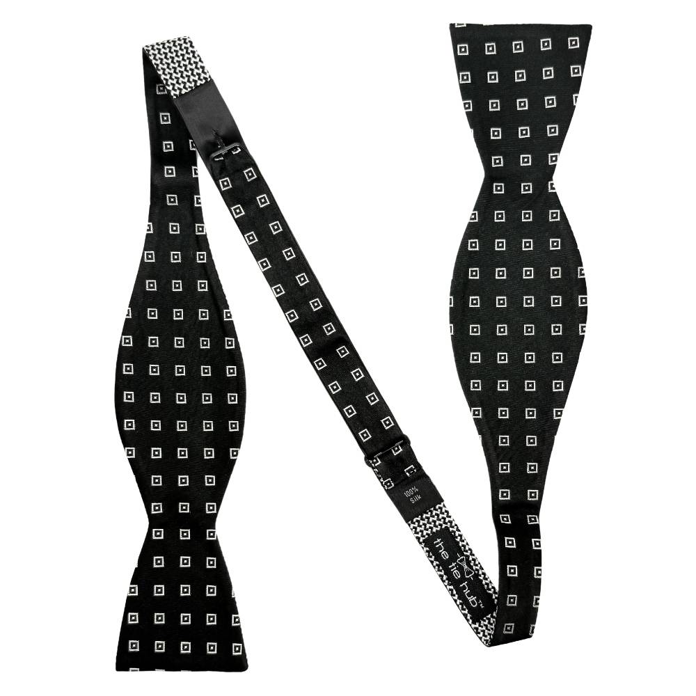 Black Geometric Silk Pre-Tied Bow Tie for Men