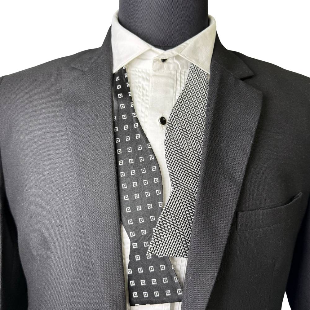 Black Geometric Silk Pre-Tied Bow Tie for Men