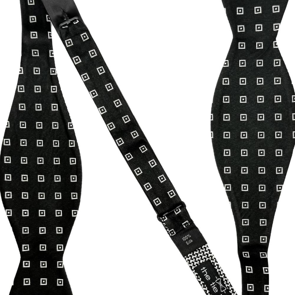 Black Geometric Silk Pre-Tied Bow Tie for Men