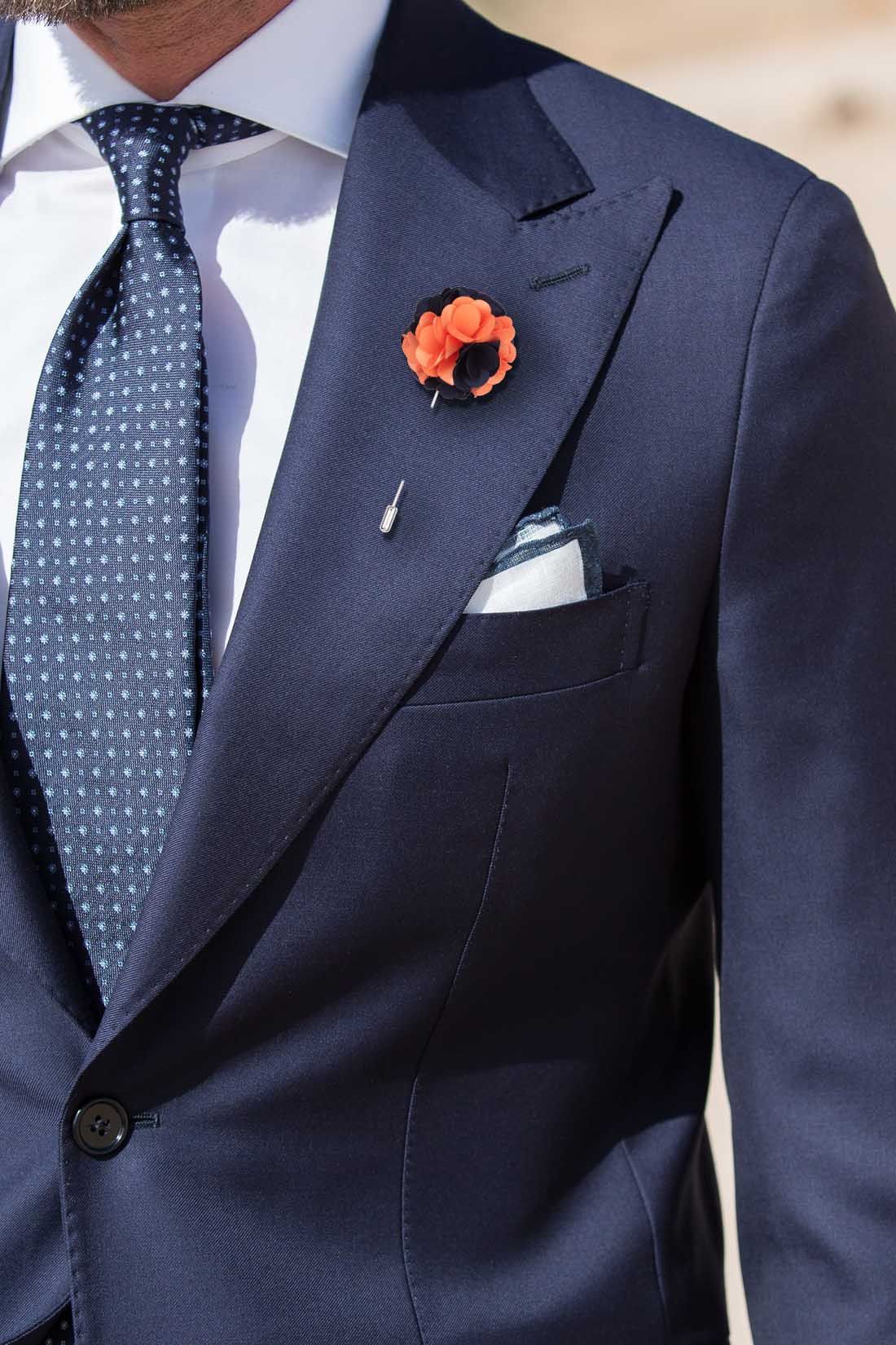 Marigold Orange and Blue Lapel Pin for Men
