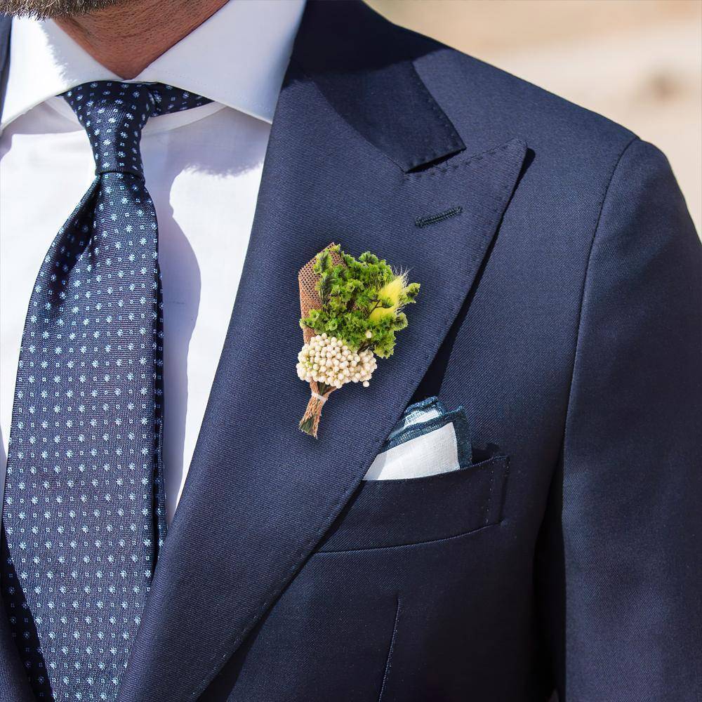 Baby Breath Green Flower Boutonniere for Men